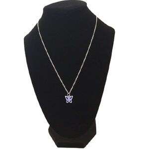 NECKLACE September Birthstone Sapphire Butterfly Pendant Silver Plate Chain